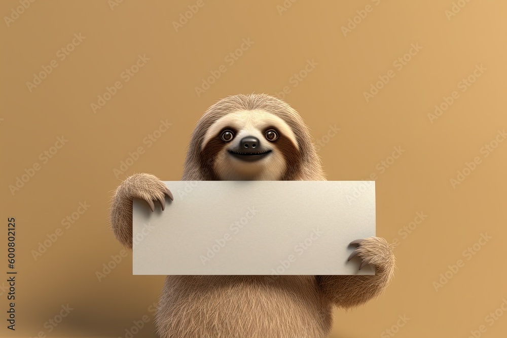 Canvas Prints Cute Cartoon Sloth Holding a Sign (Generative AI)