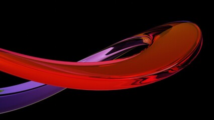 3d render abstract background on dark background, Transparent glossy glass, Colorful curve glass with dispersion.