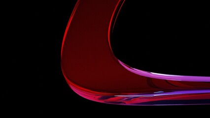 3d render abstract background on dark background, Transparent glossy glass, Colorful curve glass with dispersion.