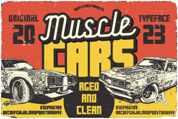 Vintage label font duo named Muscle Cars. Original typeface for any your design like posters, t-shirts, logo, labels etc. - 600802961