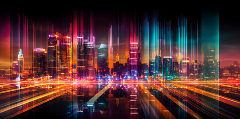 Fototapeta na wymiar City lights at night in city, generative ai