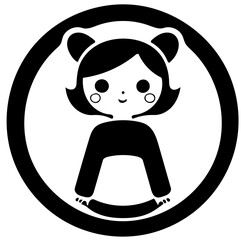 Logo of a doll in black and white, vector illustration of a toy doll