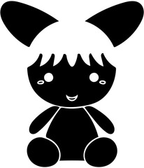 Logo of a doll in black and white, vector illustration of a toy doll