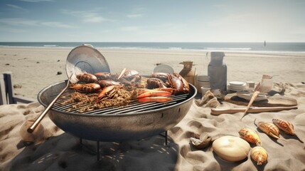 Beach BBQ With Grill And Seafood