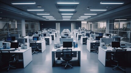 Open Office Space With Desks And Computers