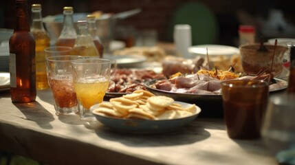 Backyard BBQ With Drinks And Plates