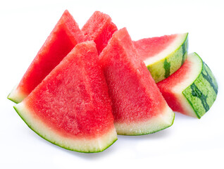 Watermelon slices without watermelon seeds isolated on white background.