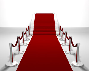 3D render of a red carpet leading up stairs
