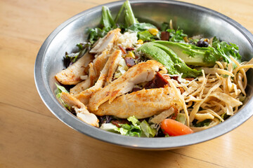 A view of a chicken avocado salad.
