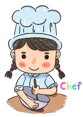 cute cartoon drawing chef cooking bakery woman