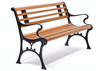 Bench, wooden seat on white background (Ai generated)