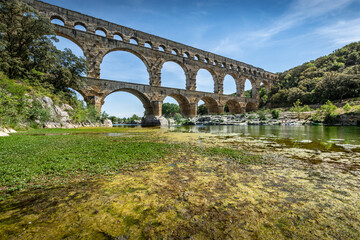 Three-tiered aqueduct Pont du Gard and natural park - Nimes, France