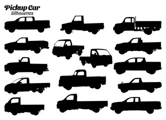 Set Pickup Car silhouettes vector illustration.