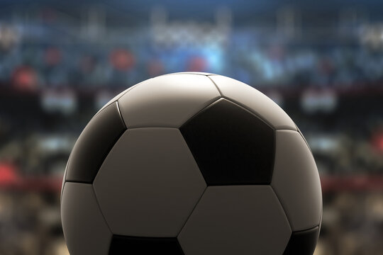 3D render soccer ball on stadium