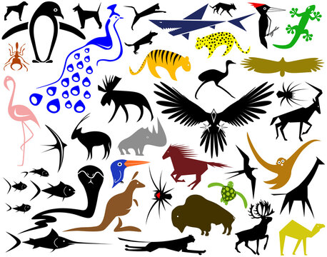 Collection of editable vector designs of animal shapes