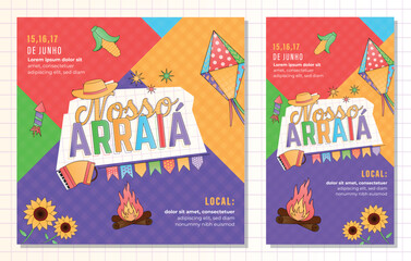 Arraía festa junina social media post template square vertical