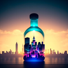 inside bottle, art illustration. Generative ai.