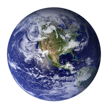 Isolated Earth globe on white background. The map is public domain from NASA.( visibleearth.nasa.gov)