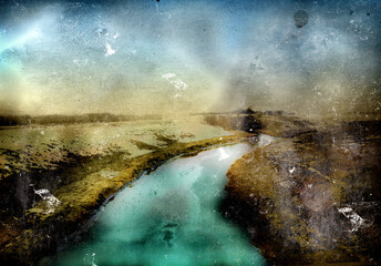 Computer designed highly detailed grunge textured collage - winter lanscape