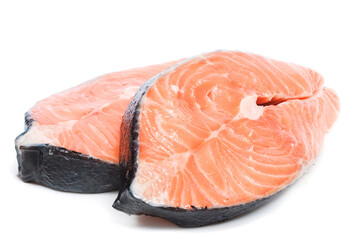 Raw salmon. Image series of different food on white background