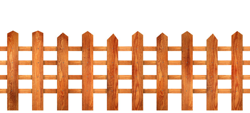 Wooden picket fence in natural wood color