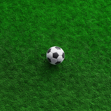 3D render soccer ball on grass stadium