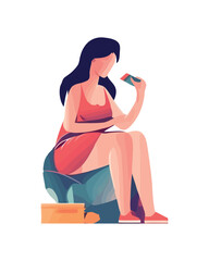 young woman sitting using phone