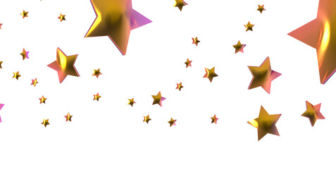 Banner with golden decoration. Festive border with falling glitter dust and stars.  3D PNG