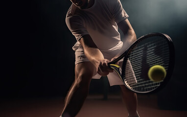 Tennis player is hitting the ball on sand tennis court, dramatic lighting, Generative AI - 600808975