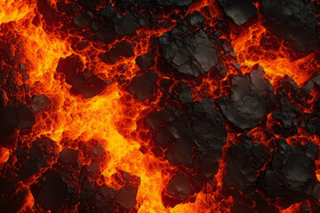 Beautifully Dangerous Manifestations Of Nature In The Form Of Magma With Black Frozen Pieces Created With The Help Of Artificial Intelligence For Graphic And Design Needs - obrazy, fototapety, plakaty