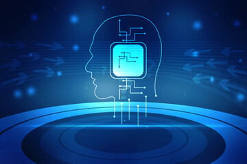 Naklejka premium 2d illustration latest computer microchips in face background