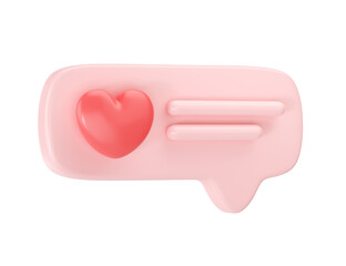 3d love message icon render - chat text with heart for communication on mobile phone