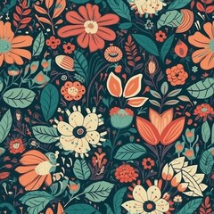 Beautiful elegant flower seamless pattern, created with generative AI