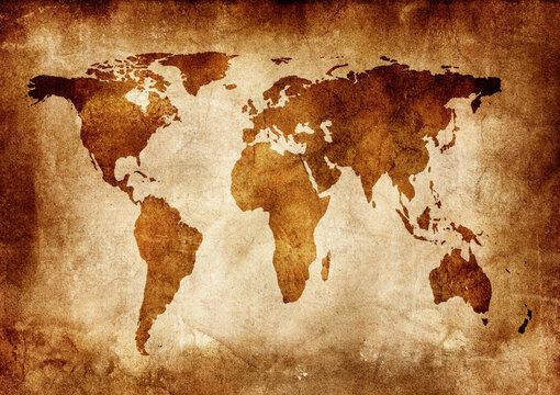 Background made with old textured paper with a world map  - Map traced from the Nasa Website (http://earthobservatory.nasa.gov)