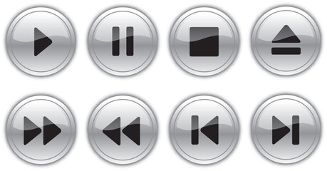 Grey glass vector control silver icon buttons