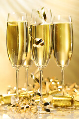 Glasses of golden champagne ready to party
