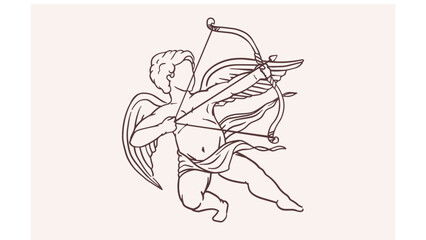 Drawing of Cupid holding bow and shooting arrow. Love and valentine s day symbol