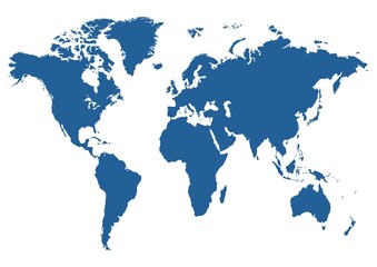 Fototapeta na wymiar Illustrated blue map of the world on a white background