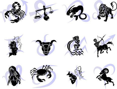 Illustrations of the twelve Horoscope Zodiac Star signs