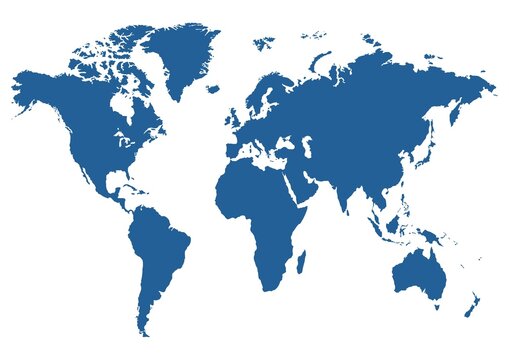 Illustrated blue map of the world on a white background