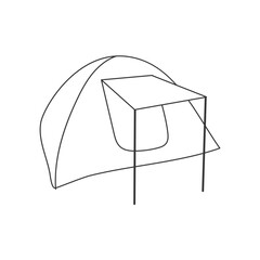 Doodle isolated tourist tent for camping. Outline vector illustration