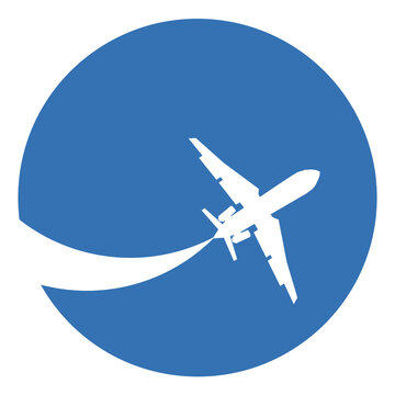 Silhouette of a aeroplane on a blue background.