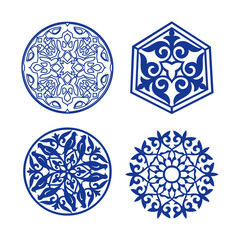 Set of 4 vectors. Islamic ornament vector, persian motiff. Asian floral designs. Abstract Asian elements of the national pattern of the ancient nomads of the Kazakhs, Kyrgyz, Mongols, Tatars, Uzbeks.
