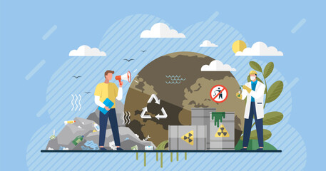 Ecological problem. Planet Earth is full of rubbish. Save the planet. Earth Day. Restoration of ecology of the planet. Toxic waste. Emissions from factories. Changing of the climate. Waste pollution