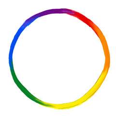 Rainbow flag oil brush paint in circle shape.LGBT  Pride month watercolor texture concept. Vector illustration 