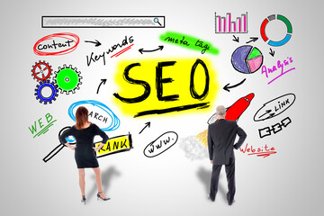 Seo concept watched by business people