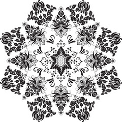 Black and white ornamental Floral round lace with damask and arabesque