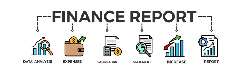 Finance report  banner web icon vector illustration concept with an icon of  data analysis, expenses, calculation, statement, increase, report