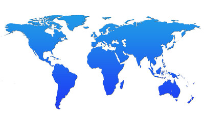 Fototapeta na wymiar blue shaded world map on white background