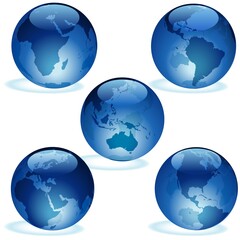 Earth Aqua Set - Highly detailed blue glass globe illustrations as vectors